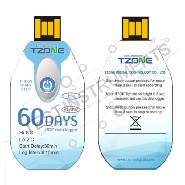 Tzone TEMPU02 60Days TZONE 60 Days Single Use Temperature PDF Data Logger