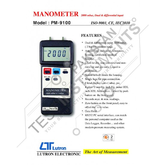 Lutron PM9107 Manometer 7000 Mbar, Differential Input